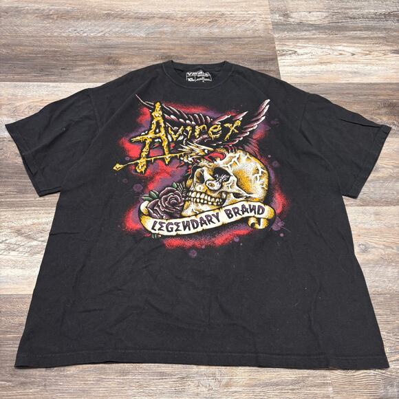 Avirex T-Shirt Black Mens XL Goth Eagle Wing Skull Grunge Y2K Mallgoth Graphic - Picture 1 of 7